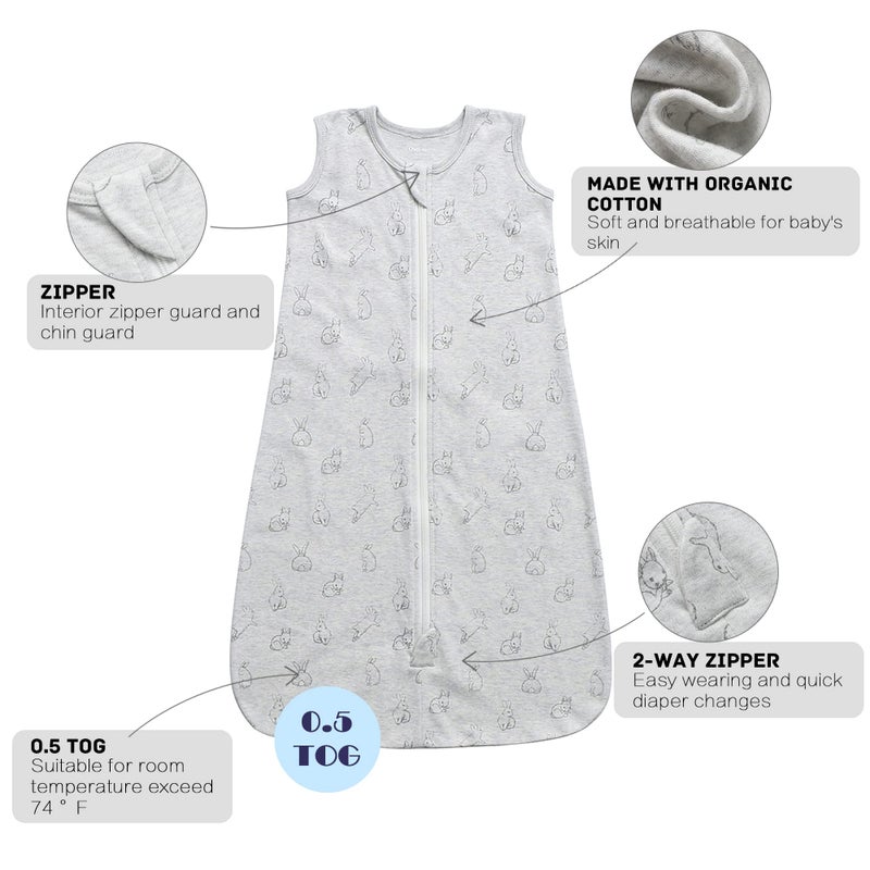 Owlivia Baby Organic Cotton 0.5 TOG Wearable Blanket-Light Sleeping Bag with 2-Way Zipper, Boys Girls Swaddle Transition Sleep Sack(0.5 TOG Gray Rabbit, 12-18 Months) - Image 5